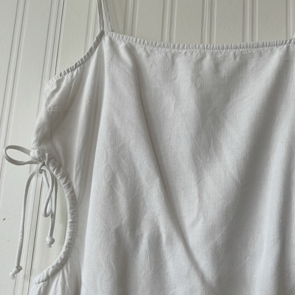White Linen Mini Dress with Side Cutouts - Picture 3 of 5